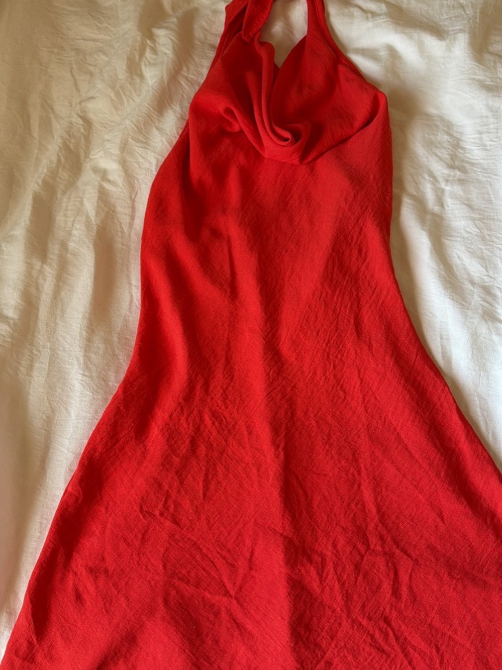 See You Monday Red Cowl Halter Dress
